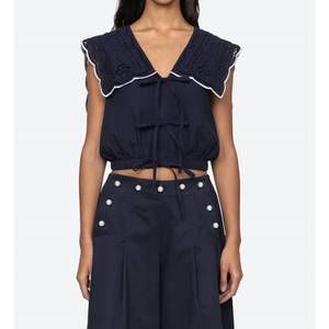 NEW SEA marie embroidery v-neck vest in navy blue